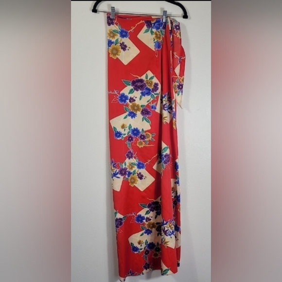 Hilo Hattie Floral Wrap Maxi Dress OS Red Hawaiian MuuMuu Sarong Vacation - Picture 1 of 12